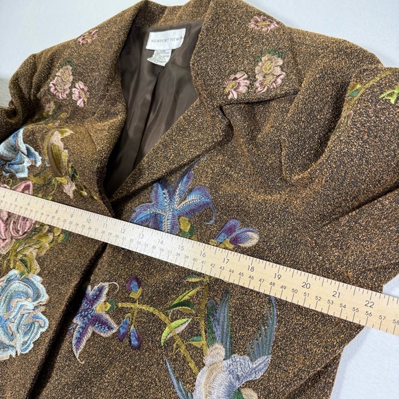 Vintage art blazer floral bird embroidered jacket NEWPORT NEWS 14w brown long - Picture 7 of 15
